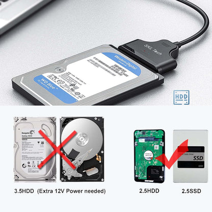 USB 3.0 SATA III Hard Drive Adapter Cable, SATA to USB for 2.5 Inch SSD & HDD, Support UASP, 9 Inch, Black…