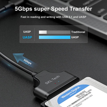 USB 3.0 SATA III Hard Drive Adapter Cable, SATA to USB for 2.5 Inch SSD & HDD, Support UASP, 9 Inch, Black…