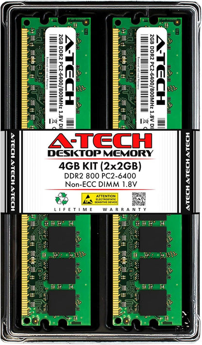 4GB (2X2Gb) DDR2 800Mhz UDIMM PC2-6400 CL6 1.8V DIMM Non-Ecc Unbuffered Desktop RAM Memory Modules