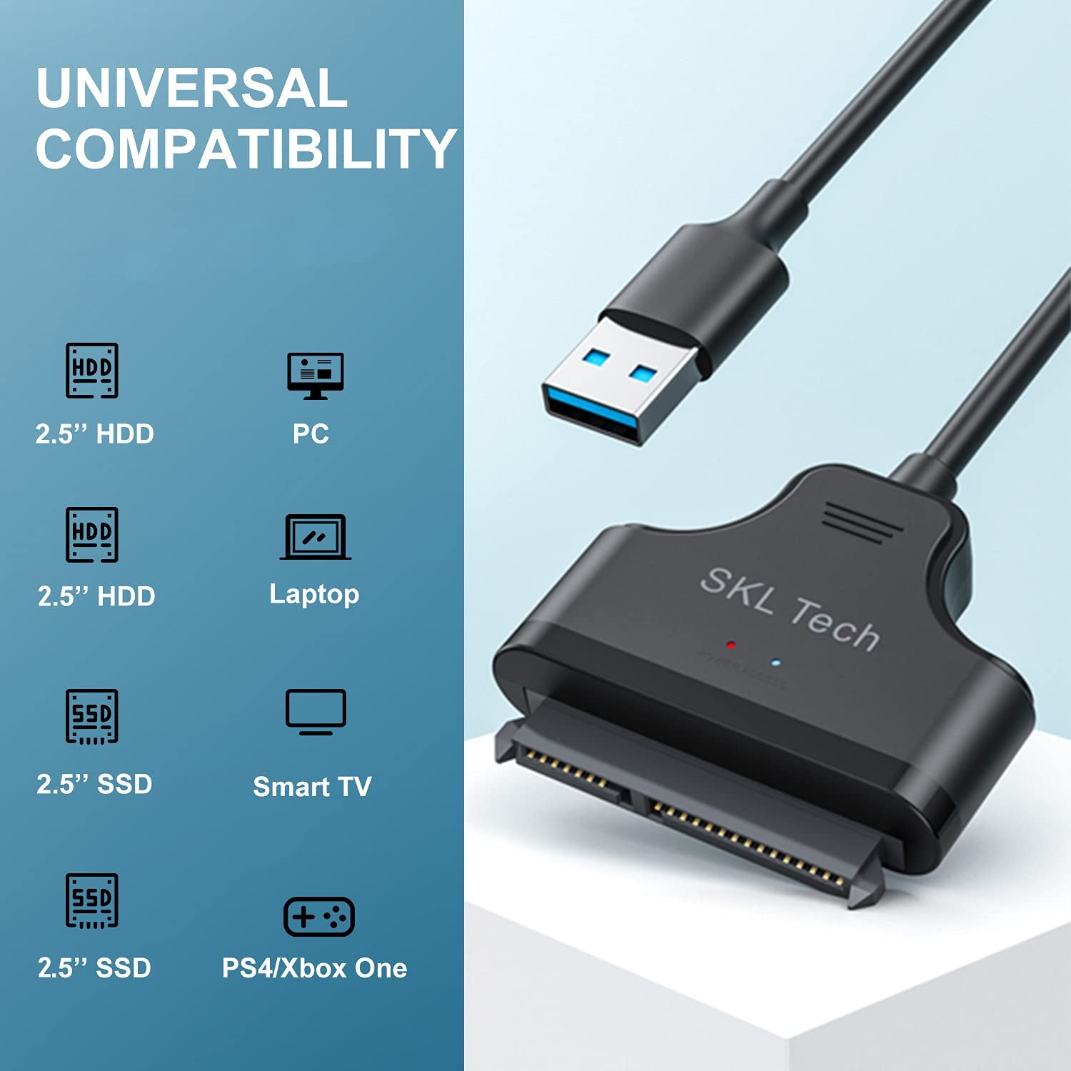 USB 3.0 SATA III Hard Drive Adapter Cable, SATA to USB for 2.5 Inch SSD & HDD, Support UASP, 9 Inch, Black…