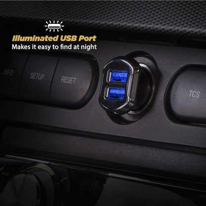 USBC242M Revolt Universal Cigarette Lighter Multi Device Compact Dual Port USB Car Charger, Fast Charge Two Devices Simultaneously, Black
