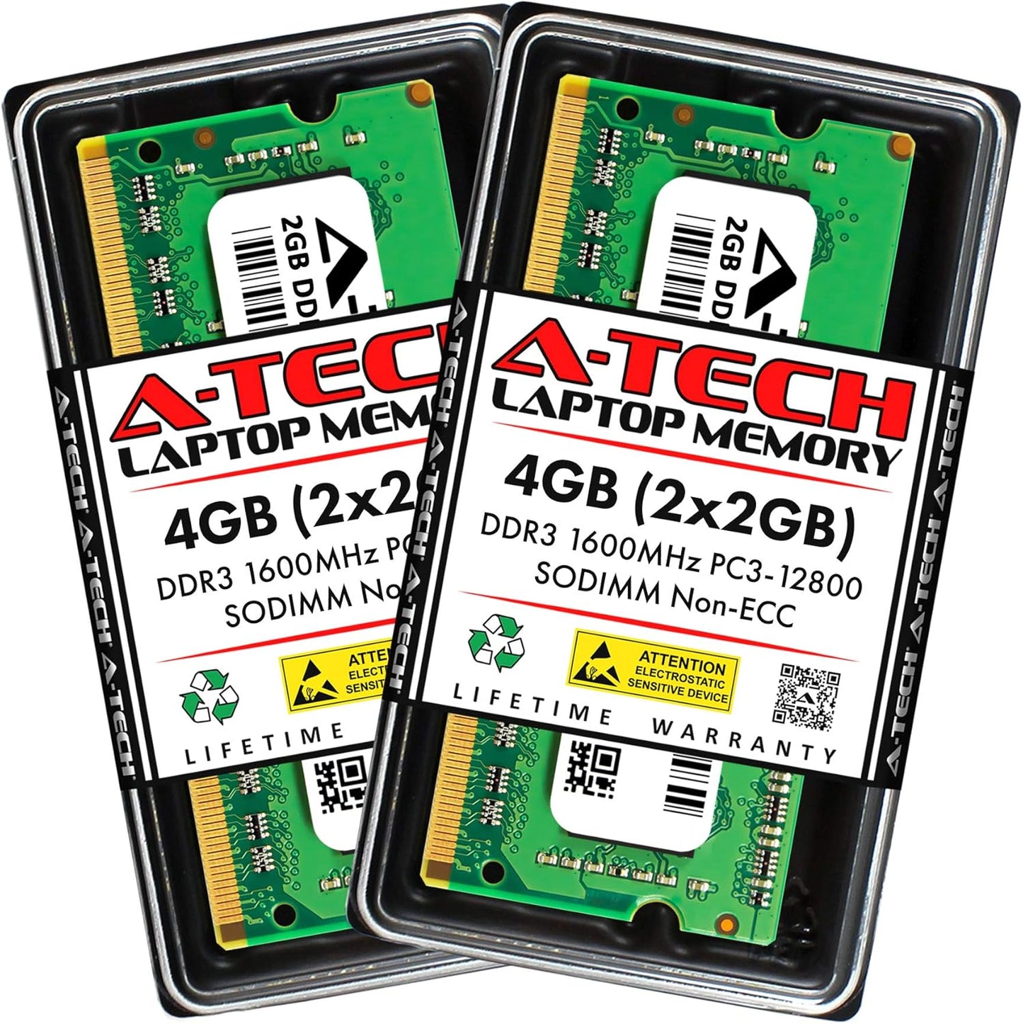 4GB (2X2Gb) DDR3 1600Mhz PC3-12800 CL11 SODIMM 204-Pin Non-Ecc SO-DIMM Laptop, Notebook RAM Memory Modules