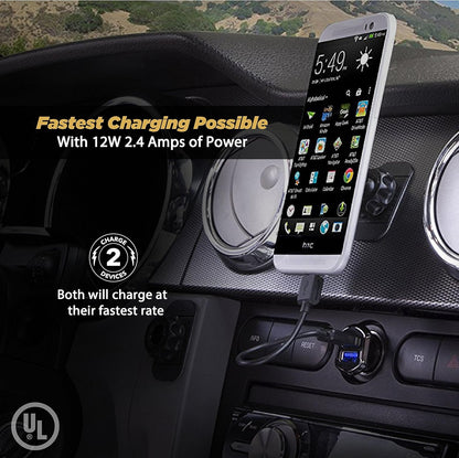 USBC242M Revolt Universal Cigarette Lighter Multi Device Compact Dual Port USB Car Charger, Fast Charge Two Devices Simultaneously, Black