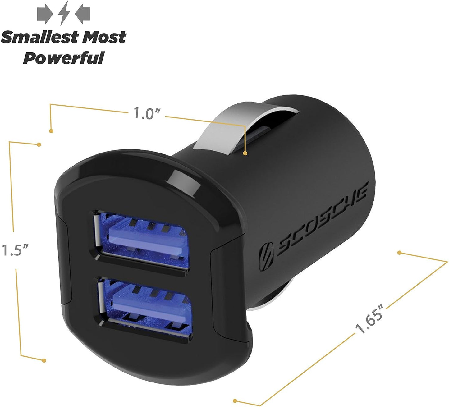 USBC242M Revolt Universal Cigarette Lighter Multi Device Compact Dual Port USB Car Charger, Fast Charge Two Devices Simultaneously, Black
