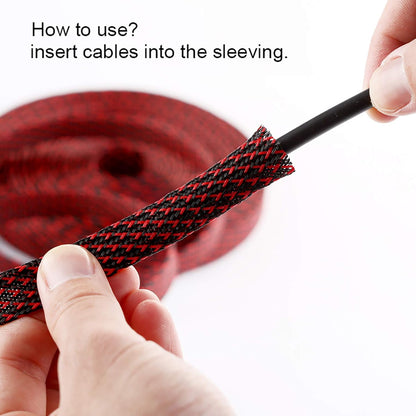 25Ft - 1.25 Inch PET Expandable Braided Sleeving – Blackred –  Braided Cable Sleeve