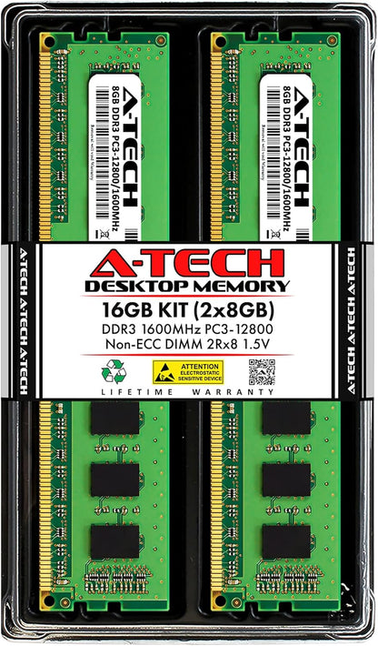 16GB (2X8Gb) DDR3 1600Mhz PC3-12800 CL11 DIMM 2Rx8 1.5V 240-Pin Non-Ecc UDIMM Desktop RAM Memory Modules