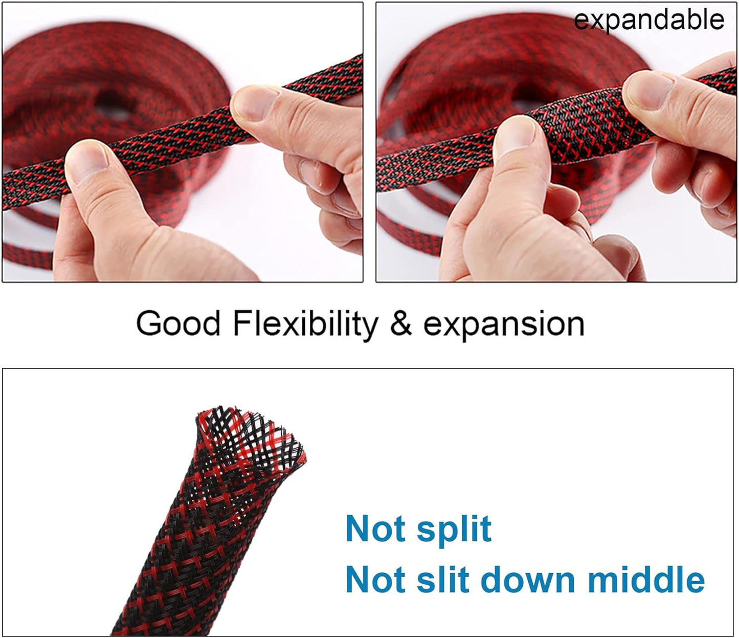 25Ft - 1.25 Inch PET Expandable Braided Sleeving – Blackred –  Braided Cable Sleeve